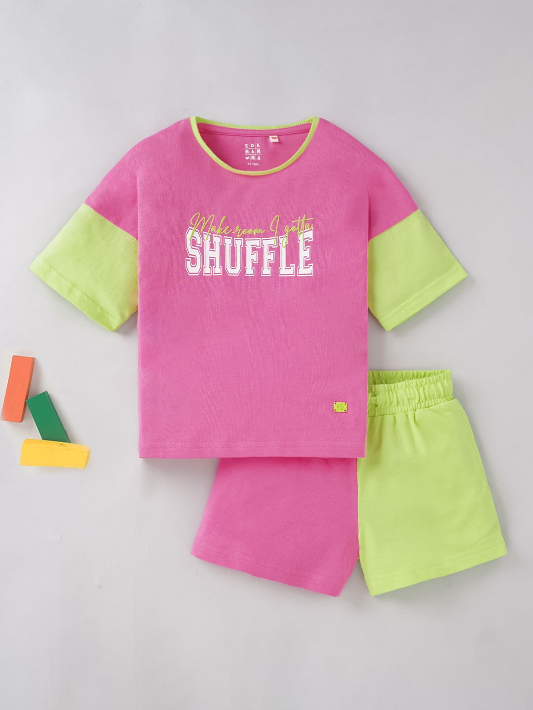 

Ed-a-Mamma Girls Colorblocked Cotton T-shirt with Shorts, Pink