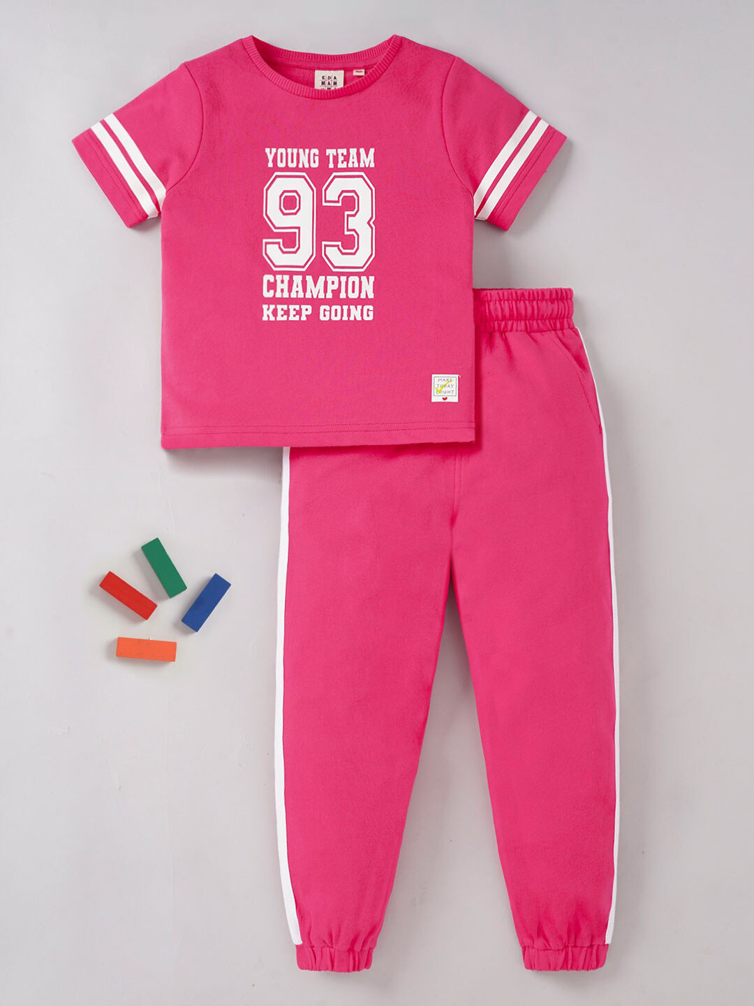 

Ed-a-Mamma Girls Printed Pure Cotton T-shirt with Trousers Clothing Set, Pink