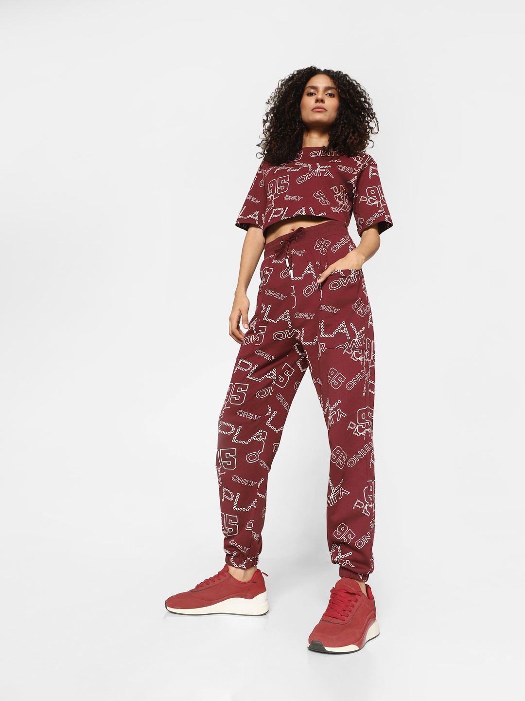 

ONLY Women Onlplogo Jrs Printed Cotton Joggers, Brown