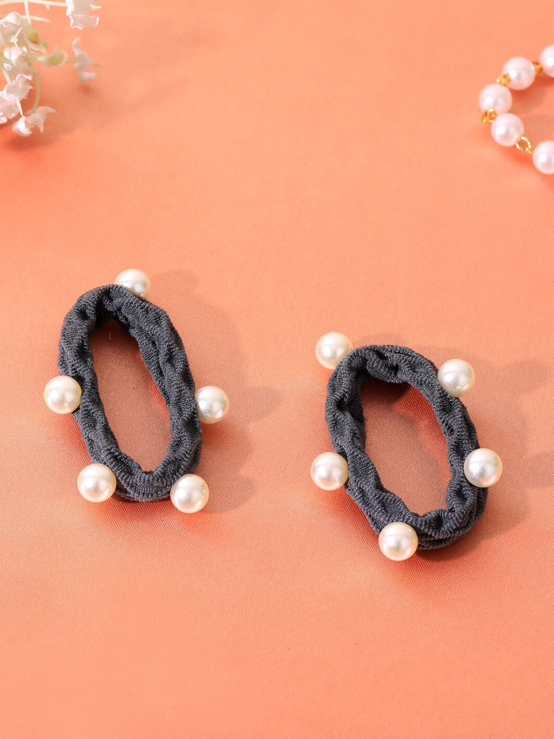 

Estele Women Set of 2 Pearl Detail Ponytail Holders, Black