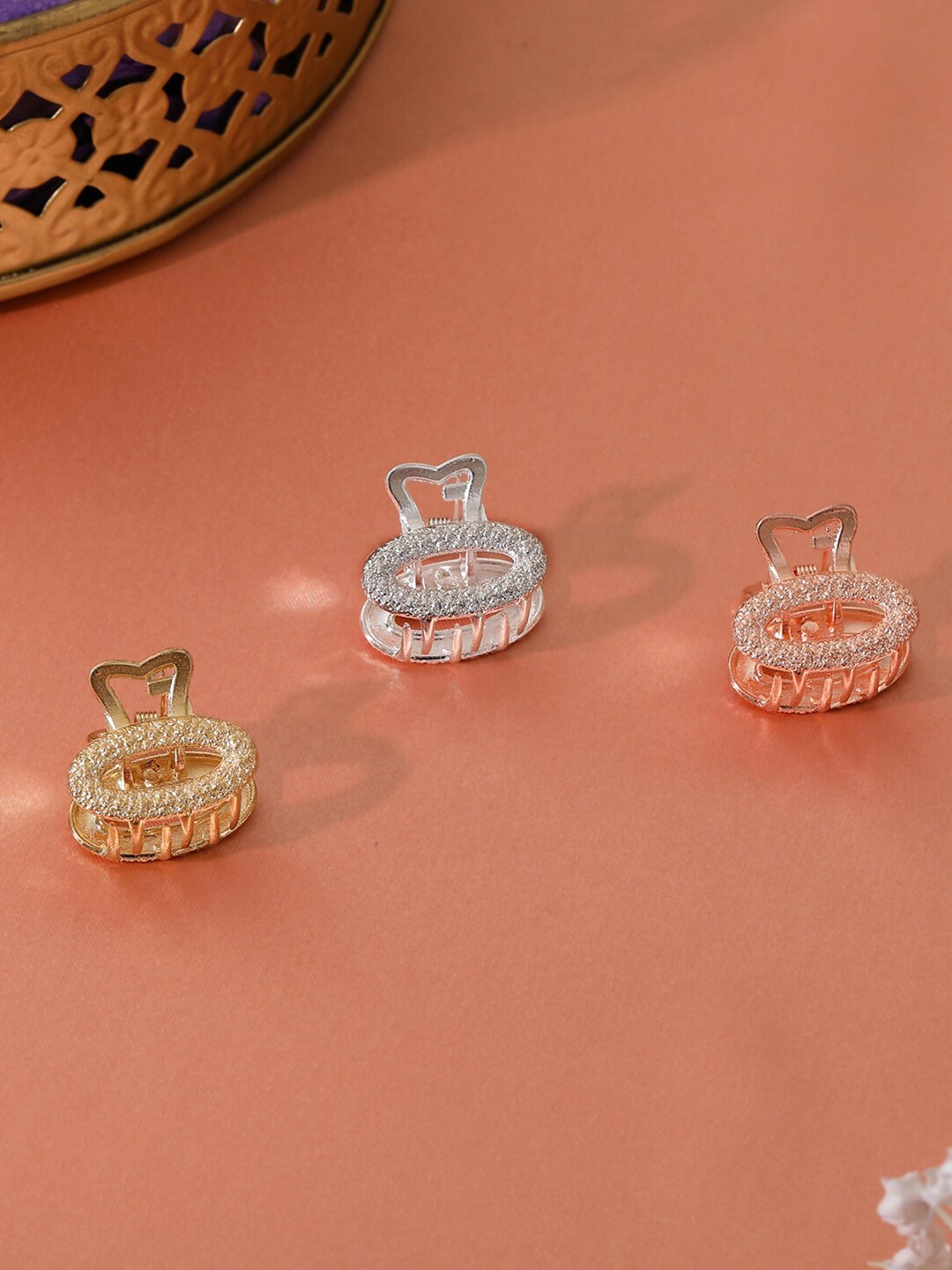 

Estele Women Set of 3 Textured Claw Clips, Gold