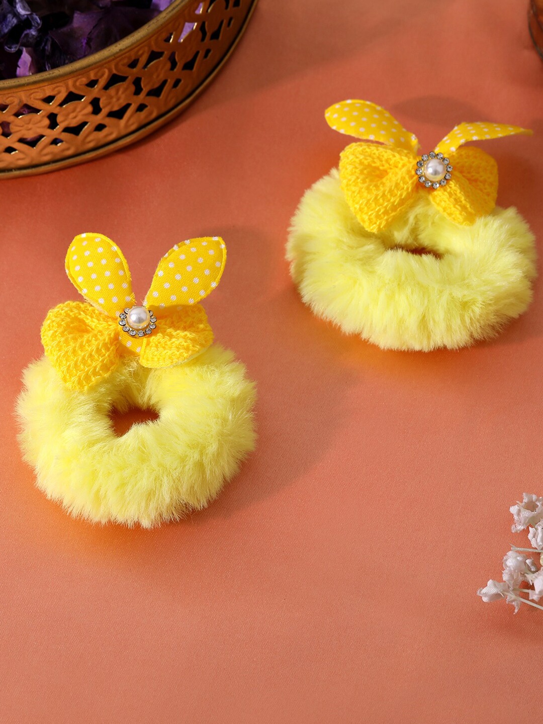 

Estele Women Set Of 2 Synthetic Ponytail Holders, Yellow