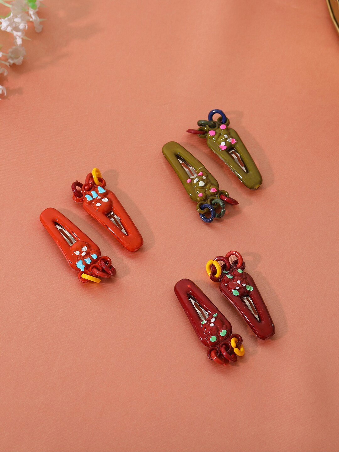 Estele Set of 6 Tic Tac Hair Clip, Red