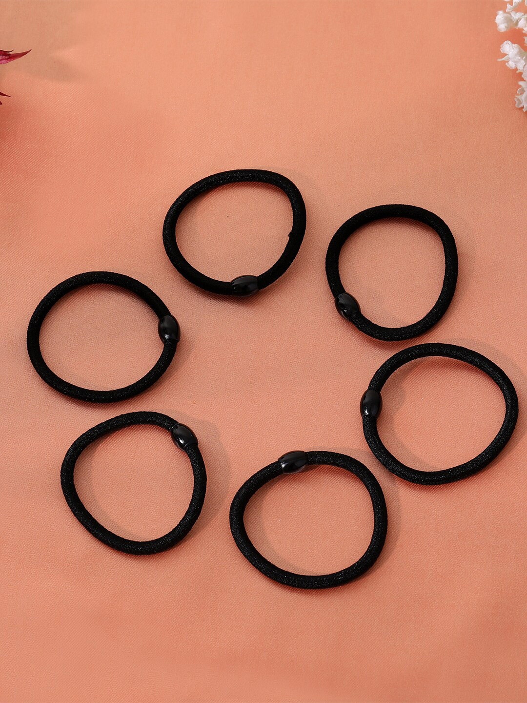 Estele Set of 6 Ponytail Holders, Black