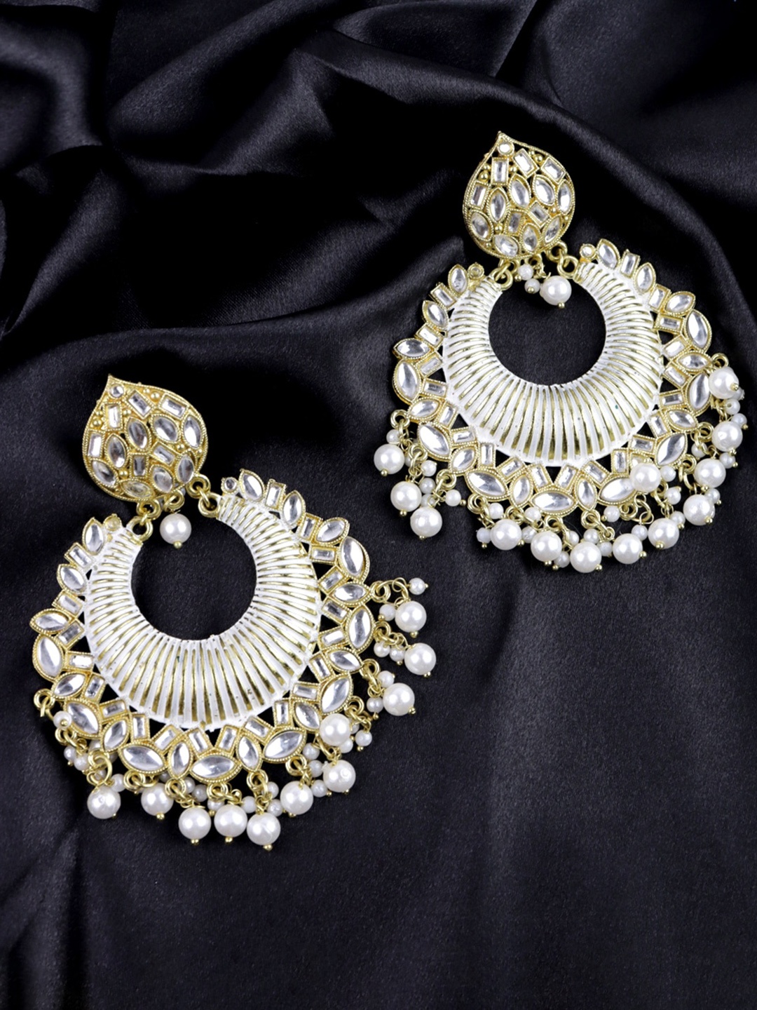 

VAGHBHATT Gold-Plated Contemporary Chandbalis Earrings, White