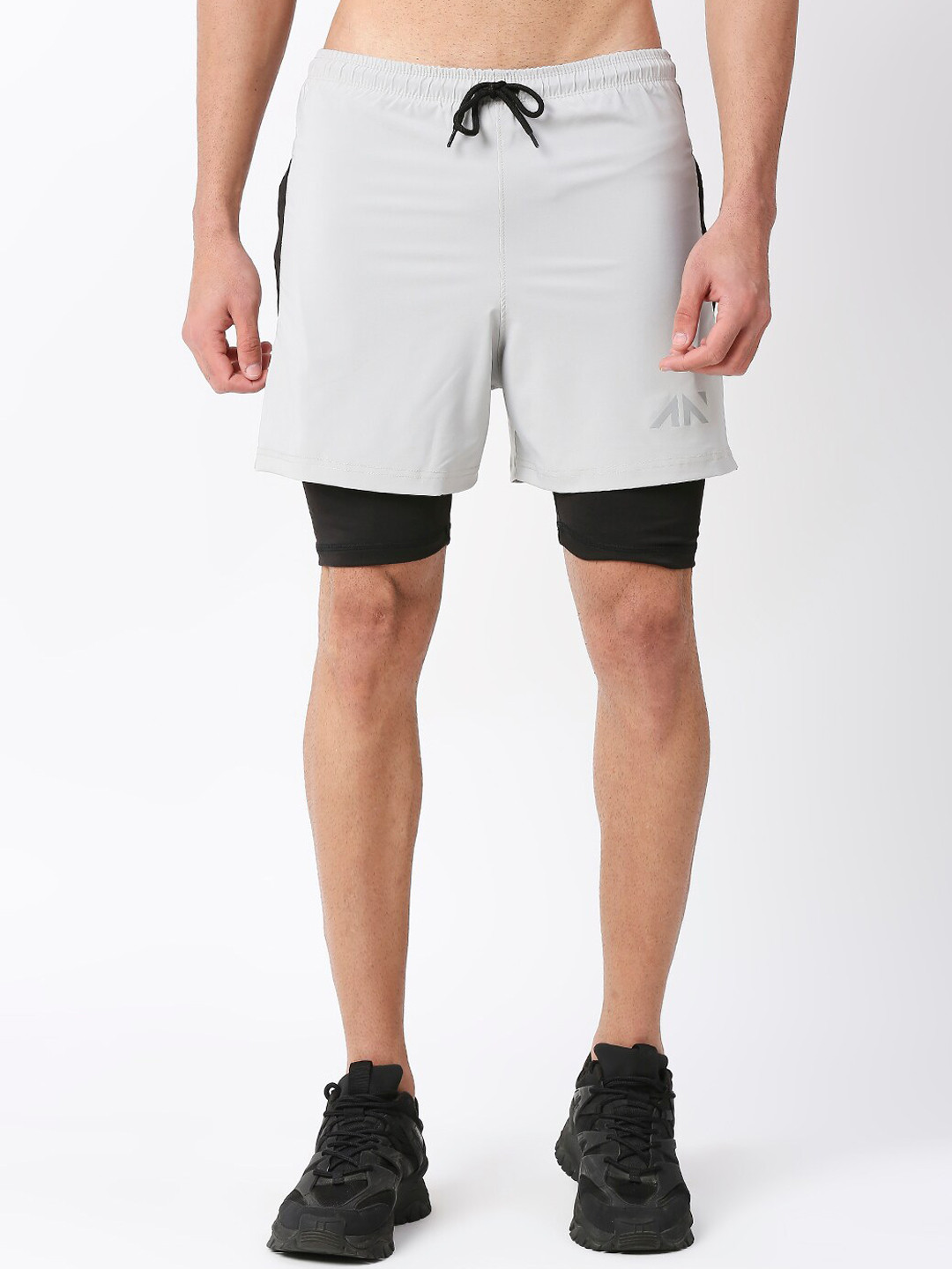 

AESTHETIC NATION Men Grey Slim Fit Training or Gym Sports Shorts