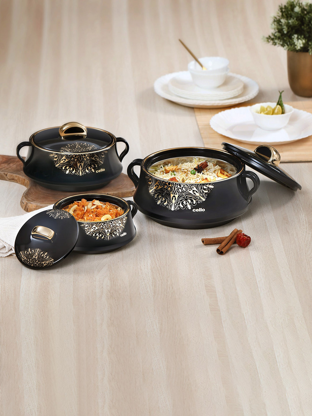 

Cello Midas 3 Pcs Black Casserole 500ml 1L 1.5L