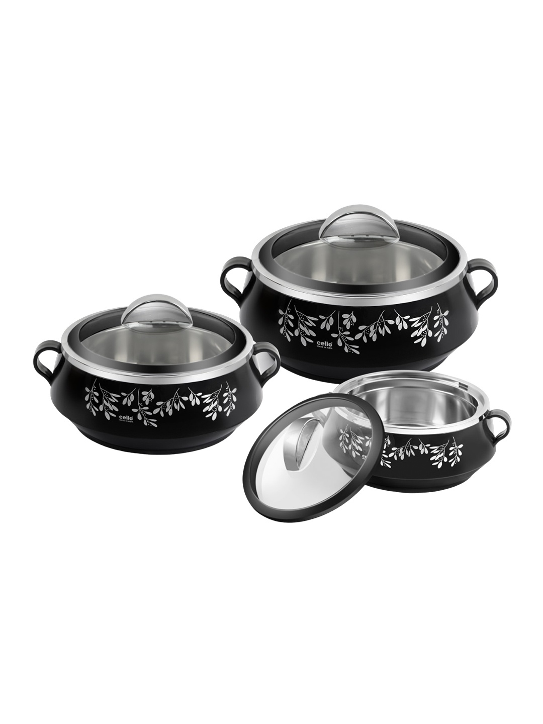 

Cello Glitter 3 Pcs Black Casserole 500ml 1L 1.5L