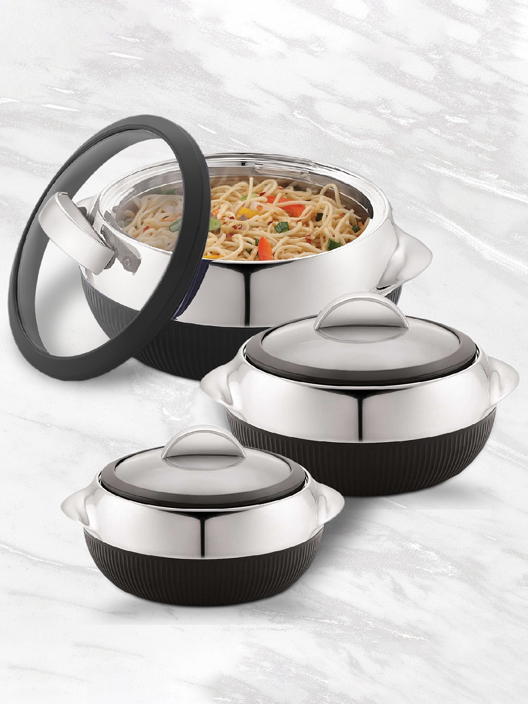 

Cello Linea 3 Pcs Black Insulated Casserole 600ml 1.1L 1.7L