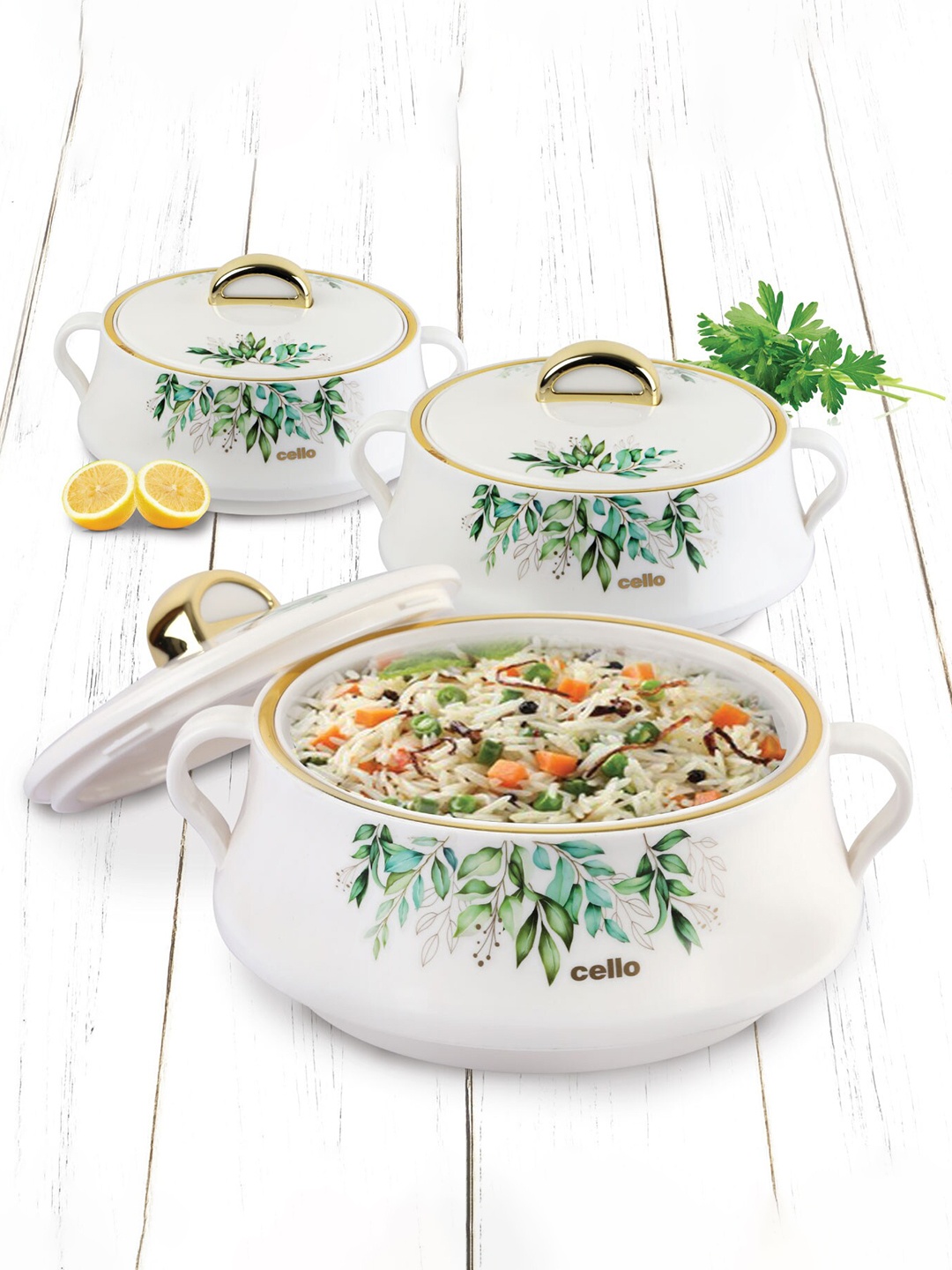 

Cello Midas 3 Pcs White Casseroles 500 ml 1 L 1.5 L