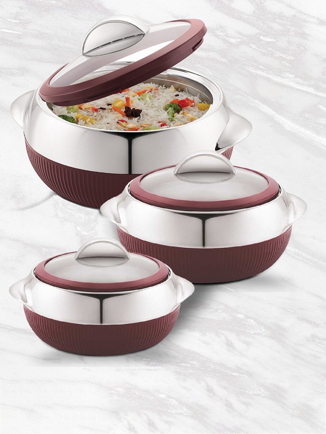 

Cello Linea 3 Pcs Brown Insulated Casserole 600ml 1.1L 1.7L