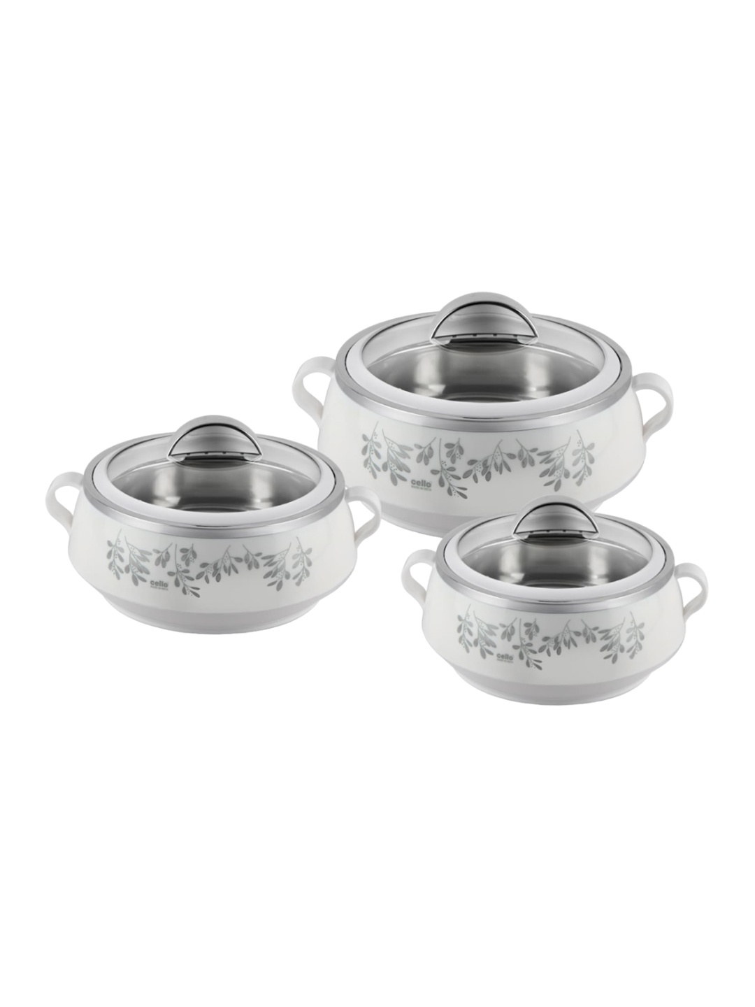 

Cello Glitter 3 Pcs White Insulated Casserole 500ml 1L 1.5L