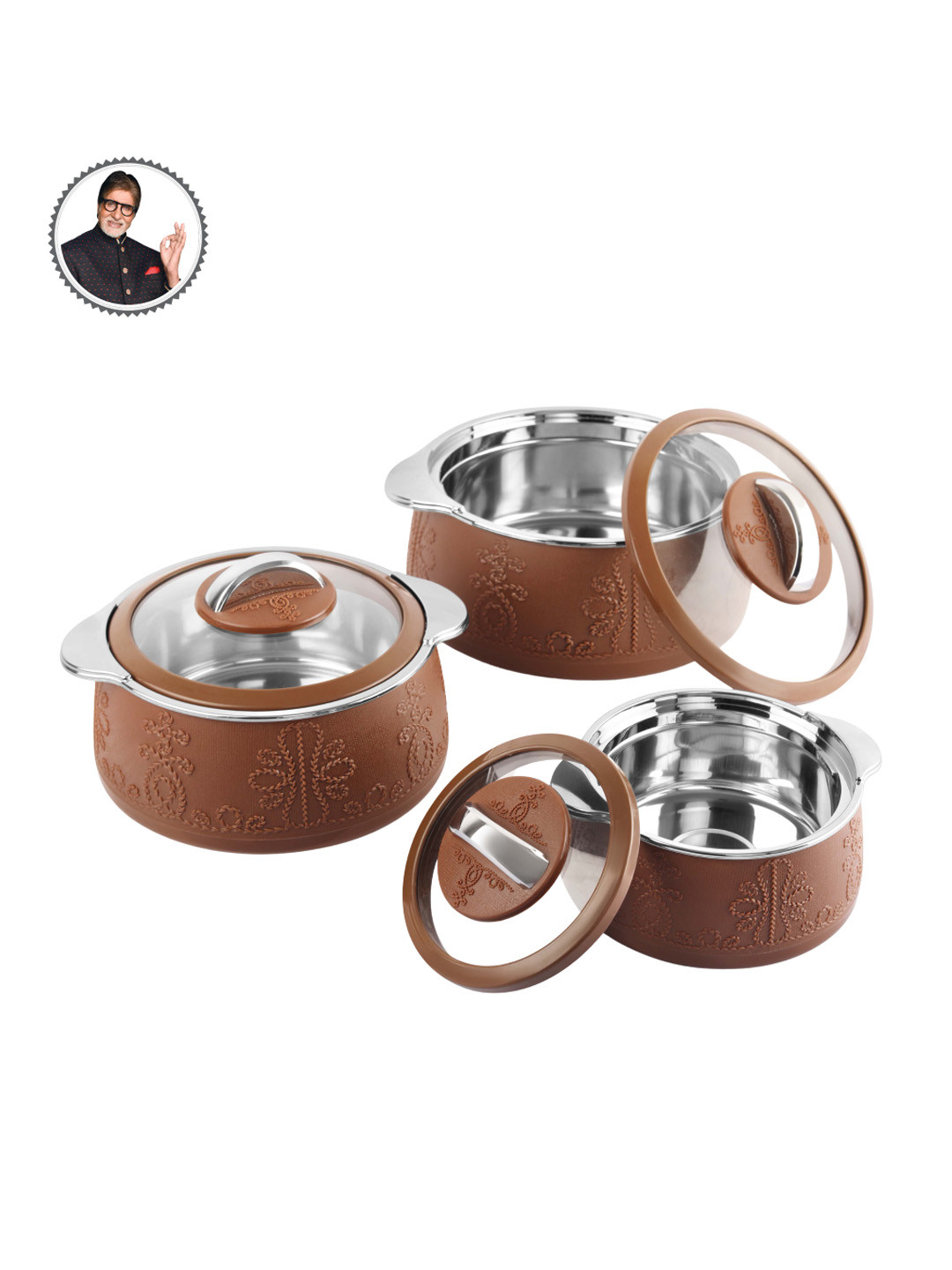 

Cello Royale 3 Pcs Brown Insulated Casserole 600ml 1.L 1.6L