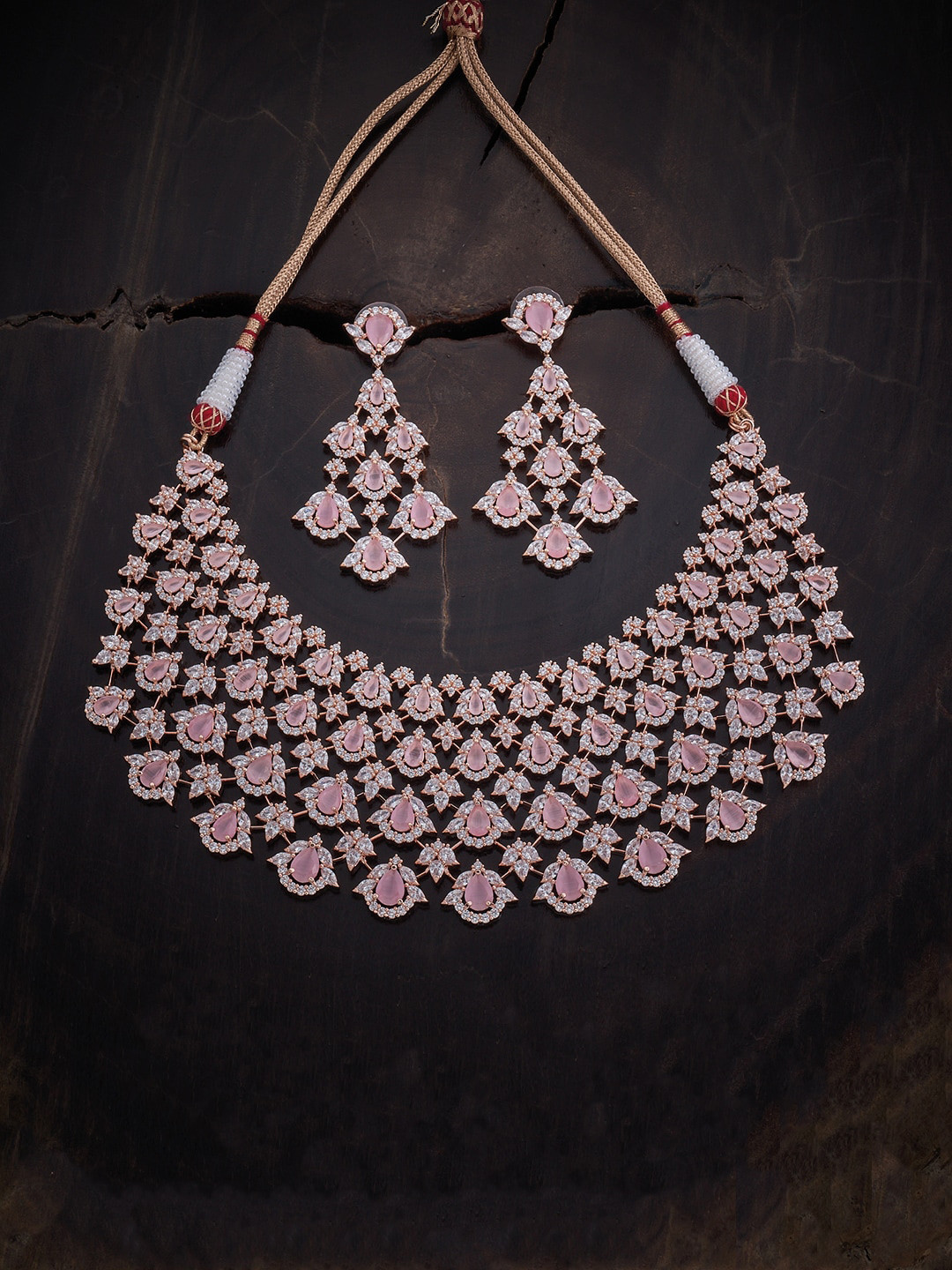 

Kushal's Fashion Jewellery Rose-Gold Plated Pink CZ-Studded Jewellery Set