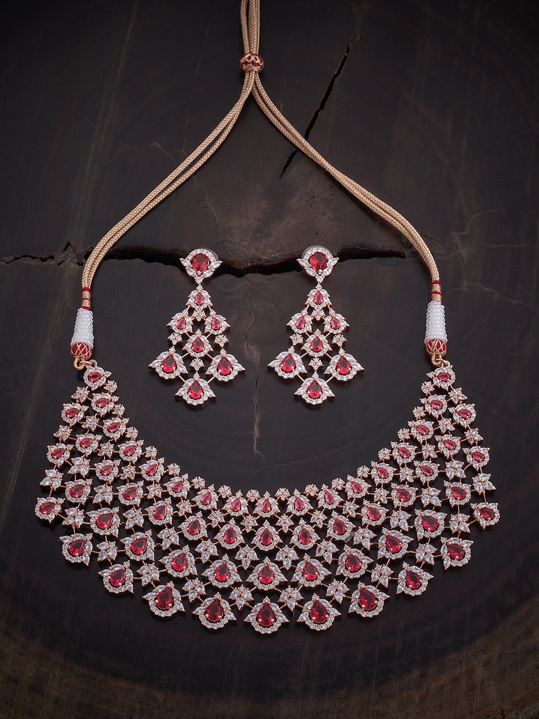 

Kushal's Fashion Jewellery Rose Gold-Plated Sparkling Cubic Zirconia & Ruby Stone-Studded Choker Jewellery Set