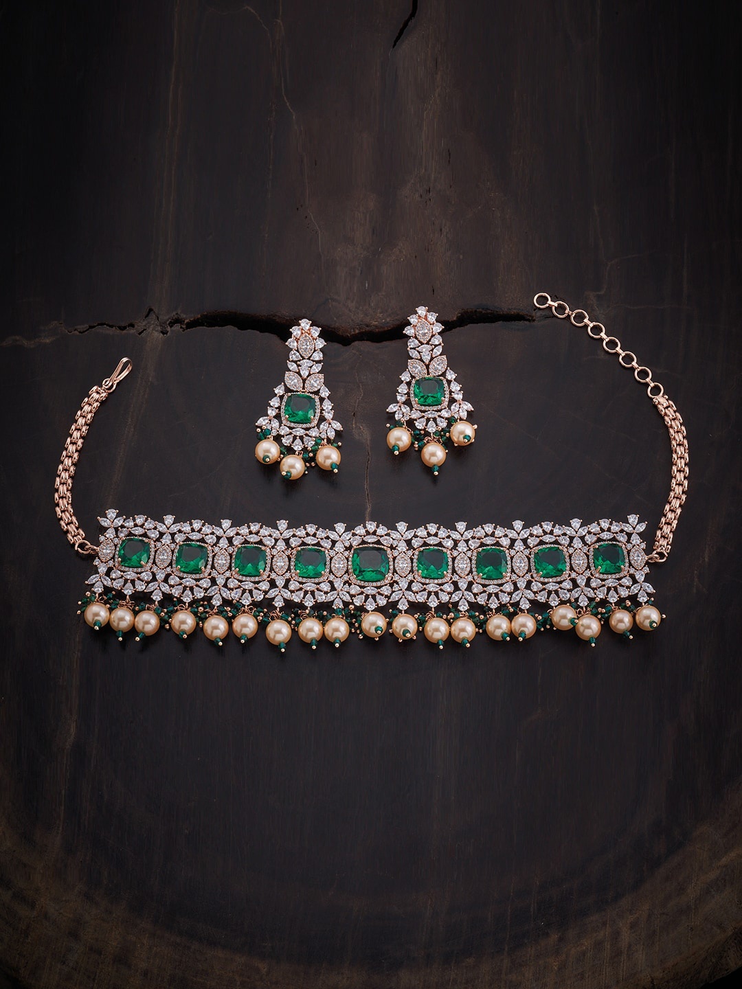 

Kushal's Fashion Jewellery Rose-Gold-Plated CZ-Studded & Beaded Jewellery Set