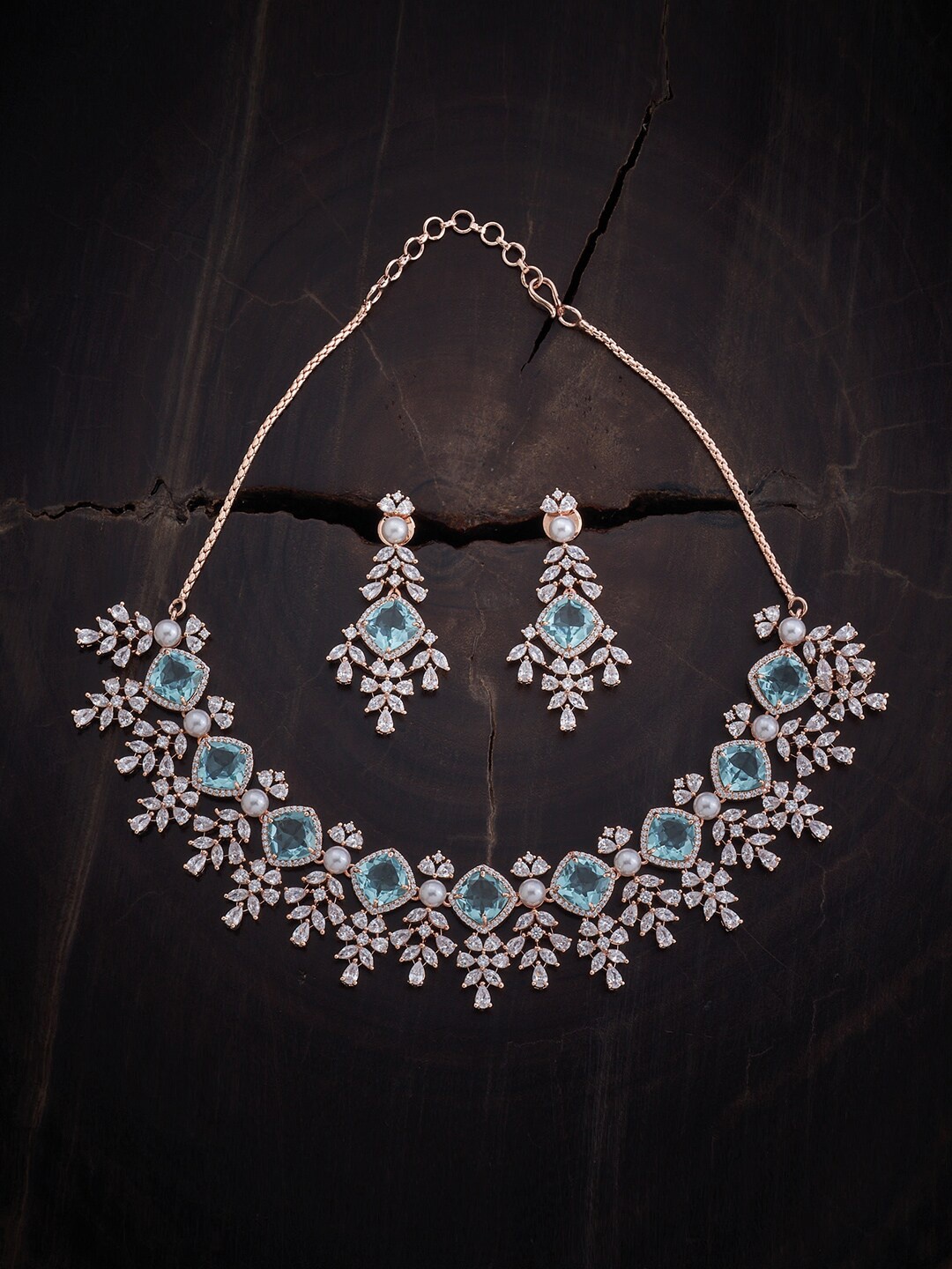 

Kushal's Fashion Jewellery Rose Gold-Plated CZ Studded Copper Jewellery Set