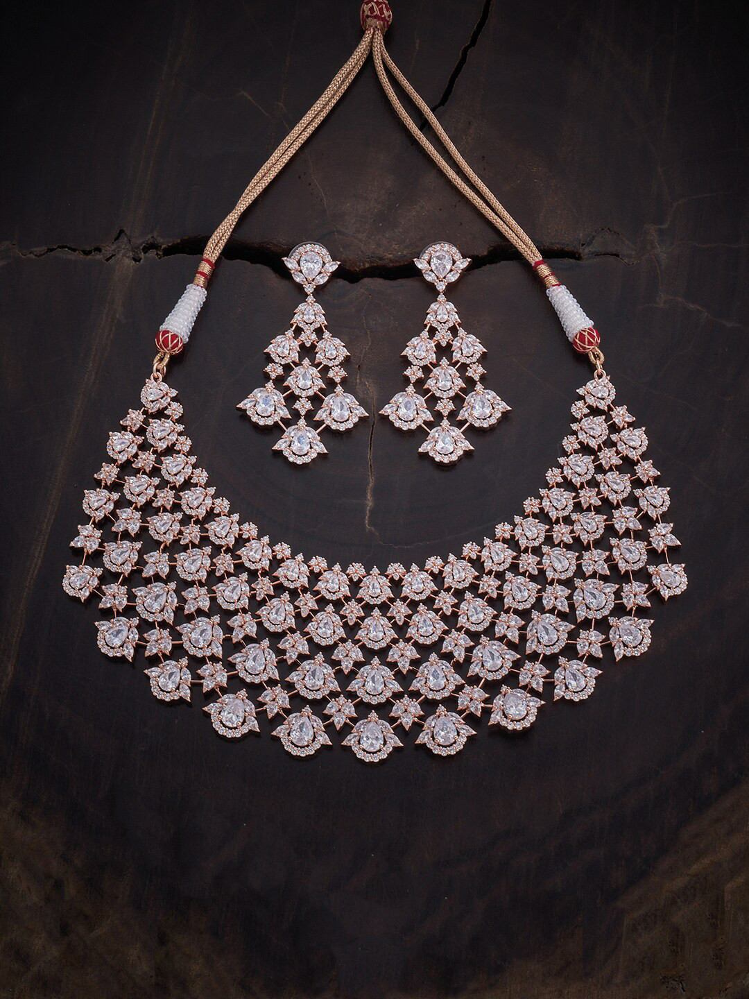 

Kushal's Fashion Jewellery Rose Gold-Plated CZ Studded Jewellery Set