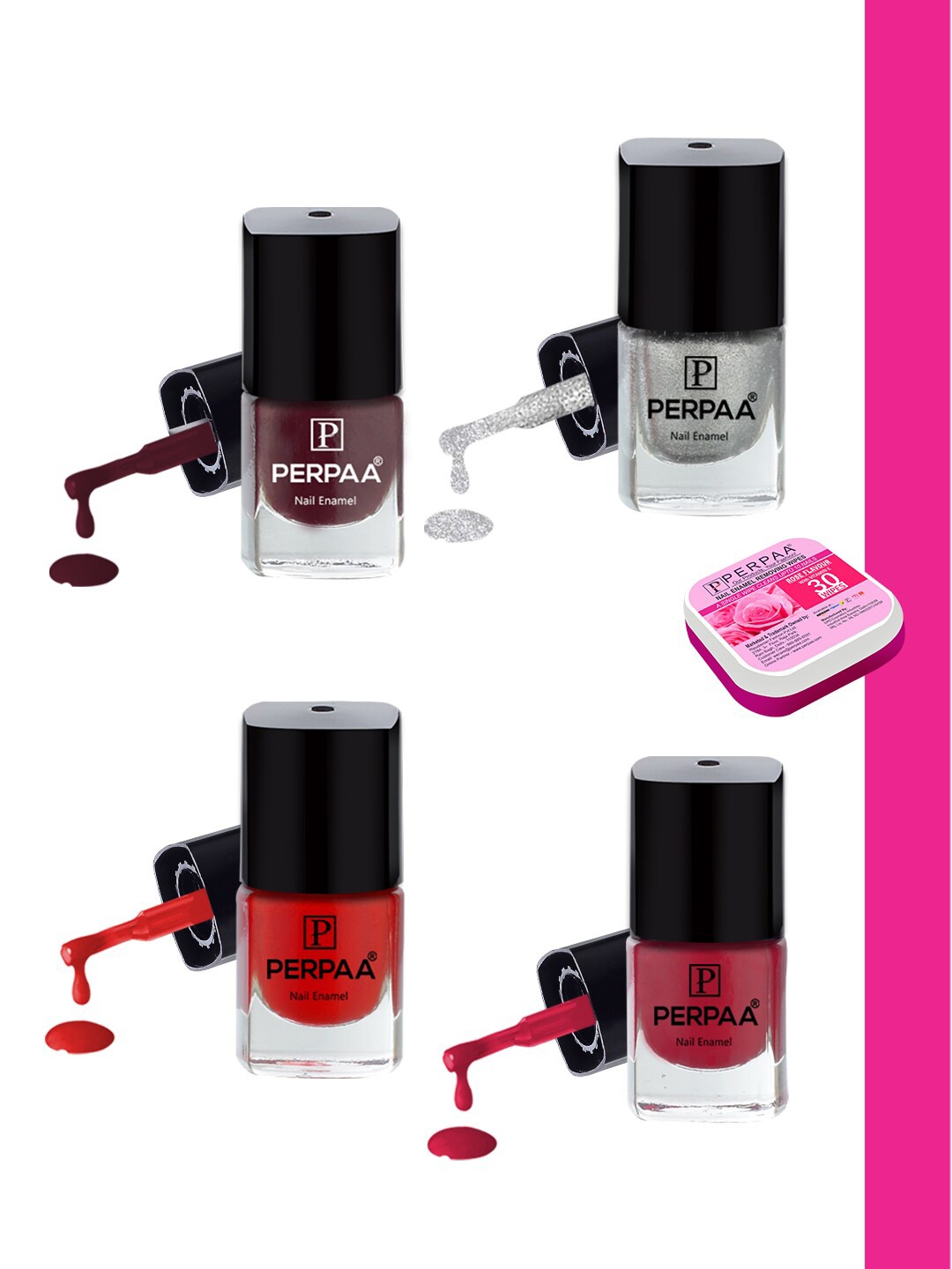 

PERPAA Set Of 4 High Shine Long-Lasting Non Toxic Nail Polish - 5ml Each, Red