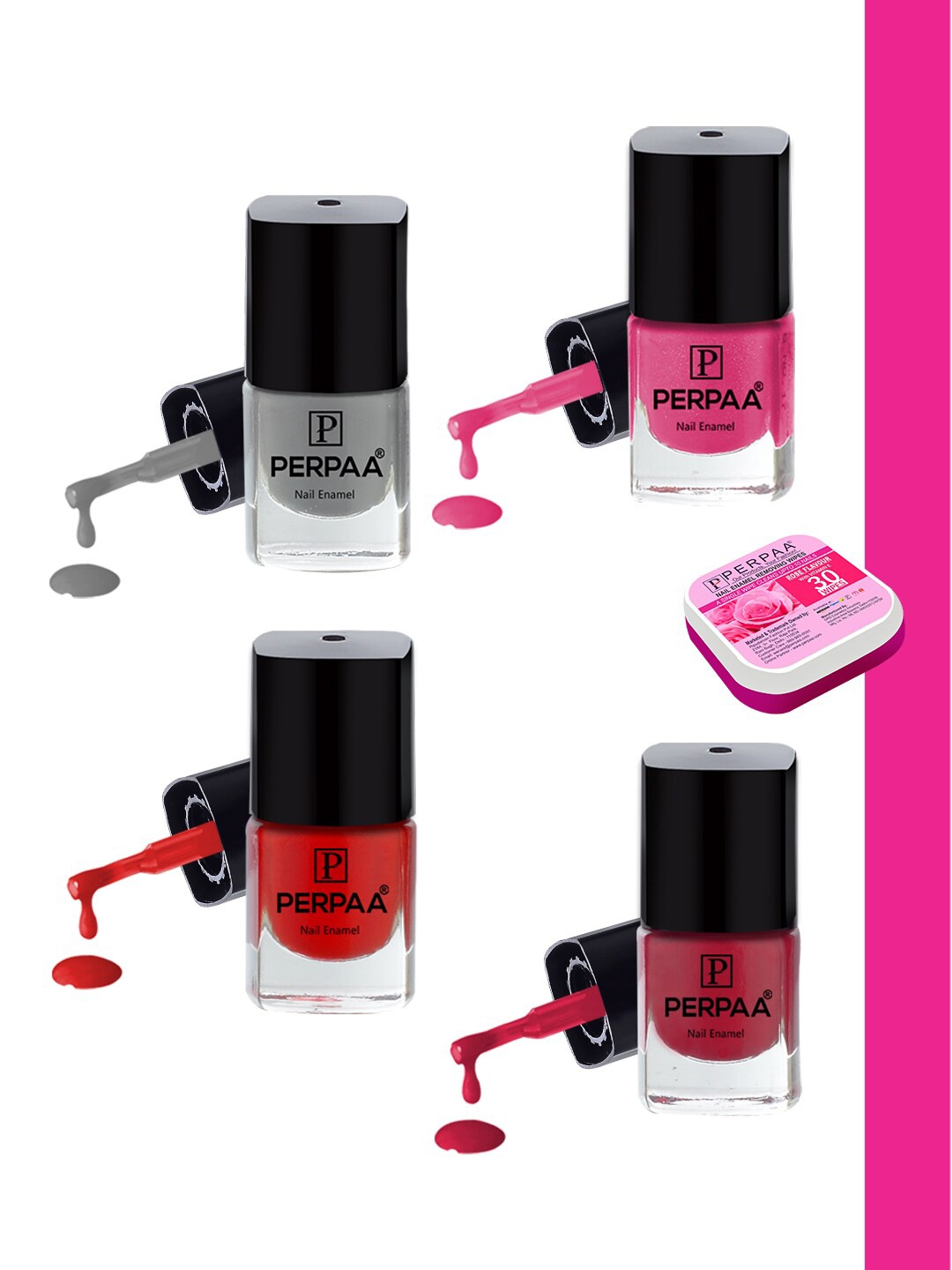 

PERPAA Set Of 4 High Shine Long-Lasting Non Toxic Nail Polish - 5ml Each, Red