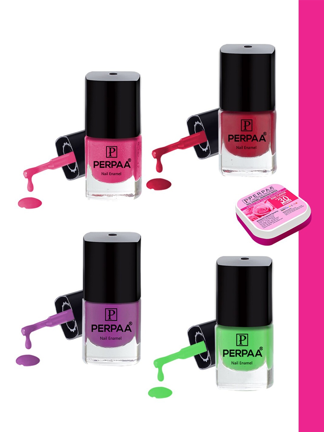 

PERPAA Set Of 4 Trendy High-Shine Long-Lasting Non-Toxic Nail Polishes - 5ml Each, Pink