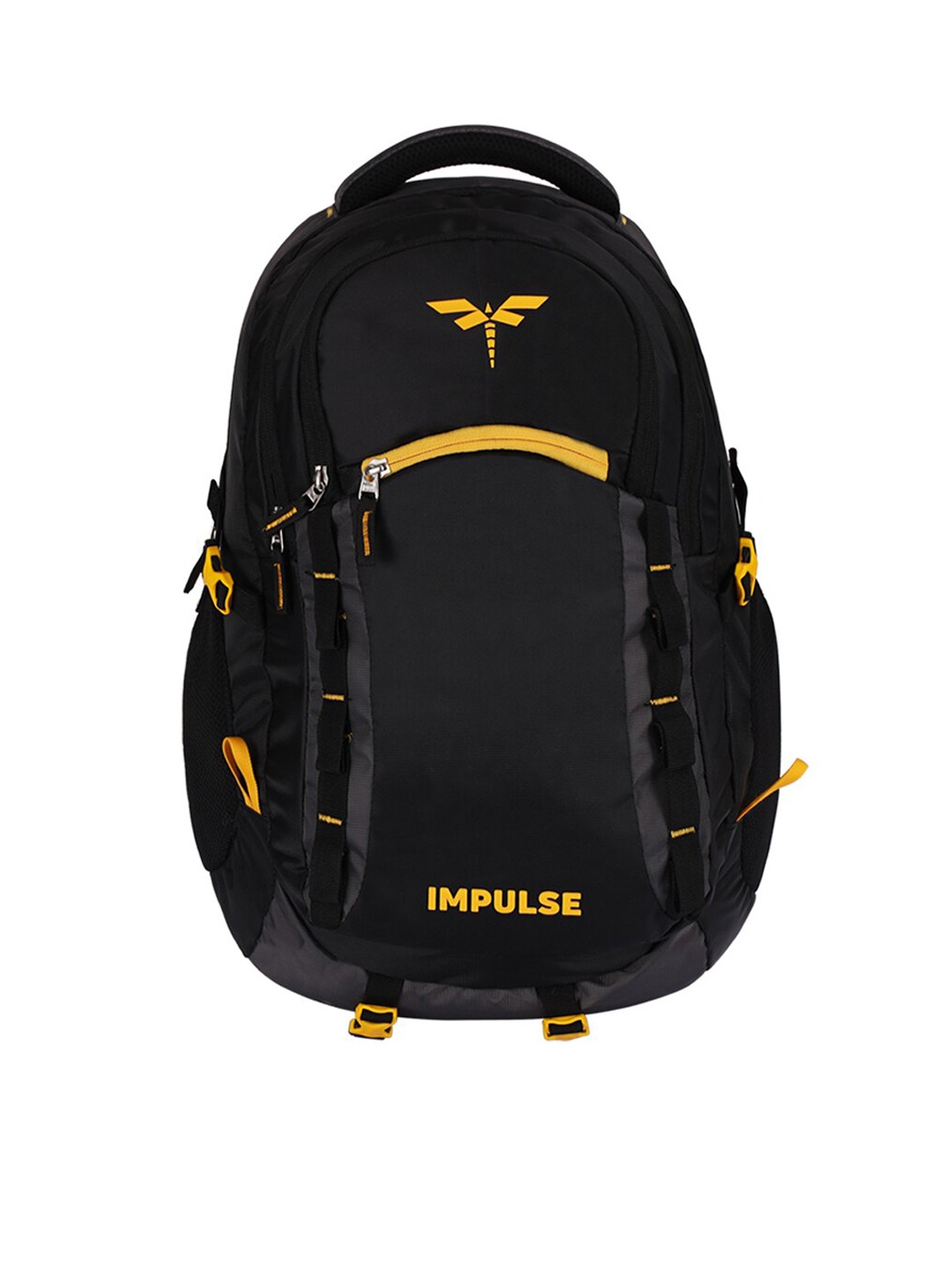 

Impulse Brand Logo Printed Large Backpack with Compression Straps, Black