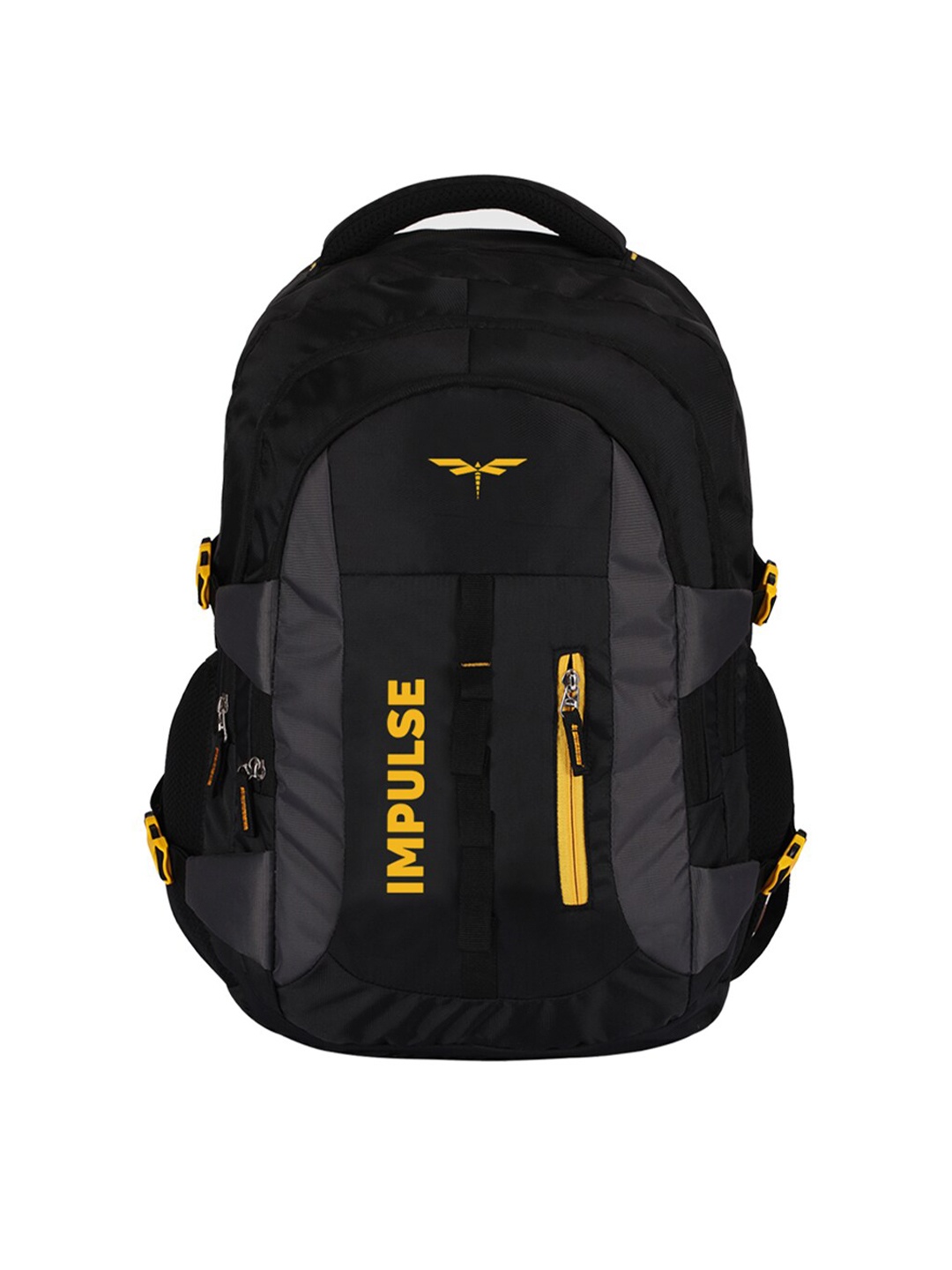 

Impulse Brand Logo Printed Large Backpack with Compression Straps, Black