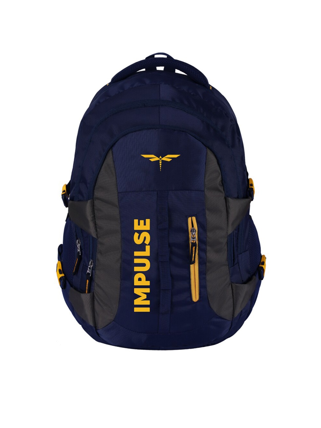 

Impulse Brand Logo Printed Large Backpack with Compression Straps, Navy blue