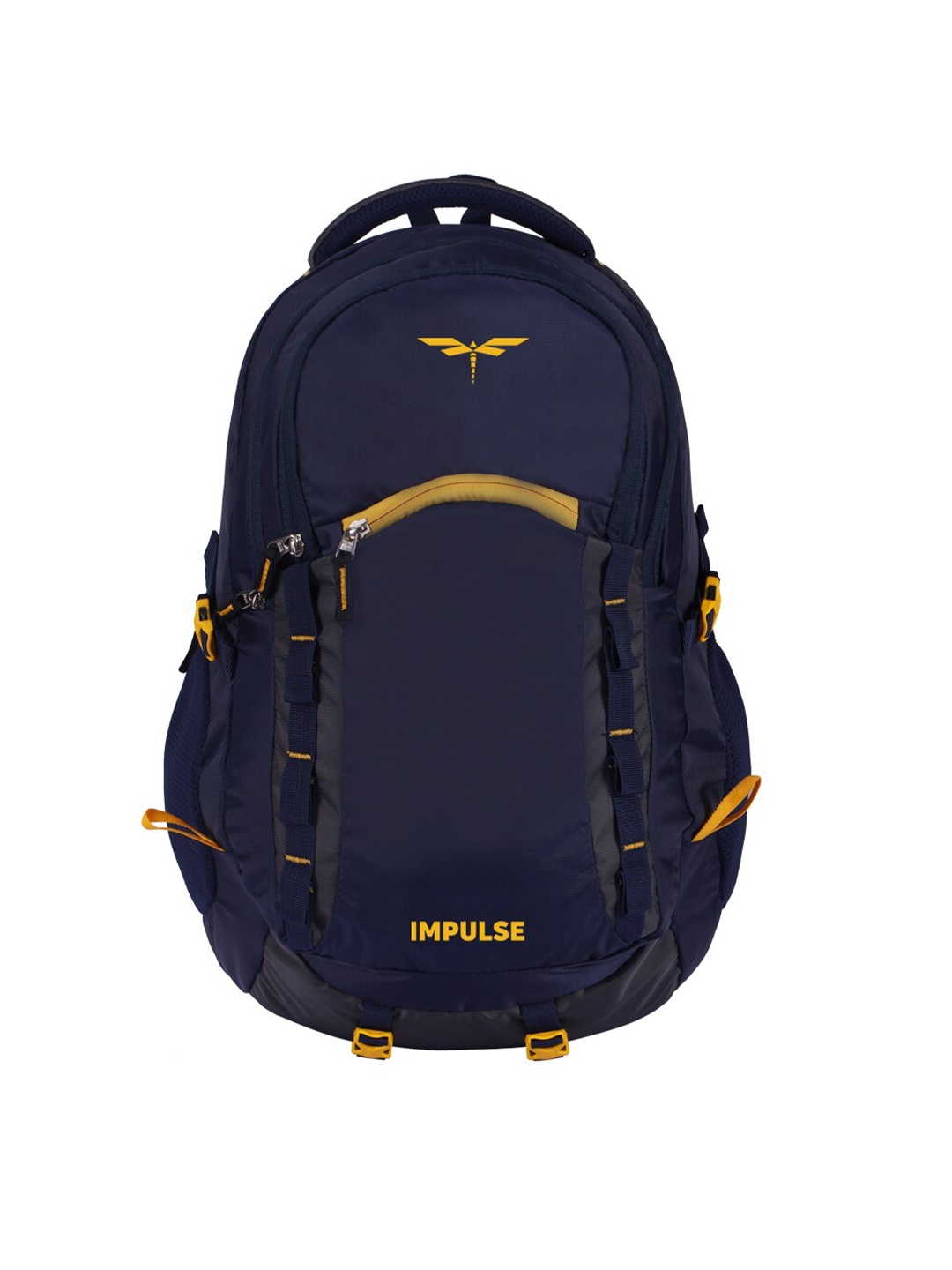 

Impulse Brand Logo Water Resistance Backpack With Compression Straps & Rain Cover, Navy blue