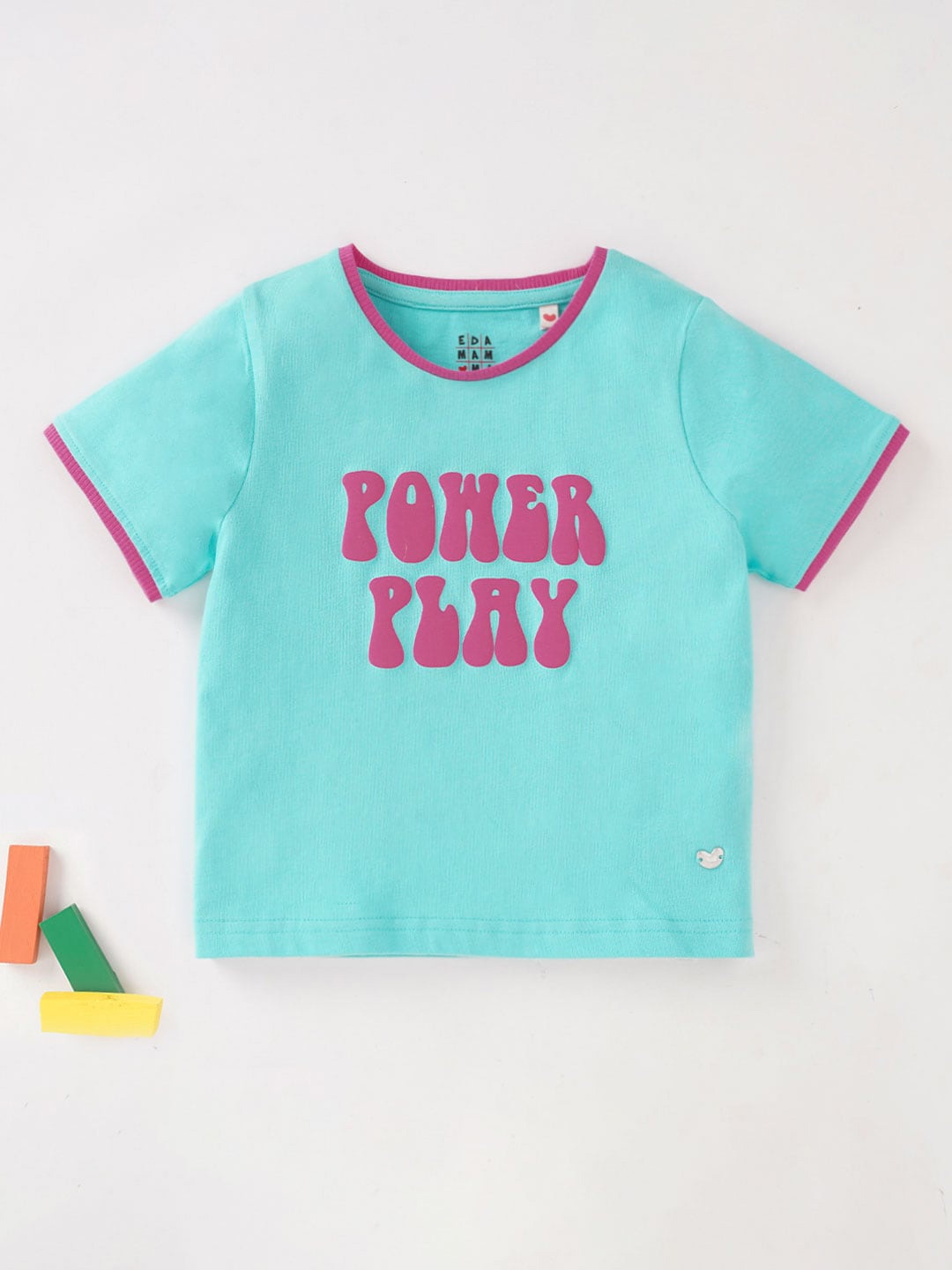 

Ed-a-Mamma Girls Blue Typography Printed Applique T-shirt
