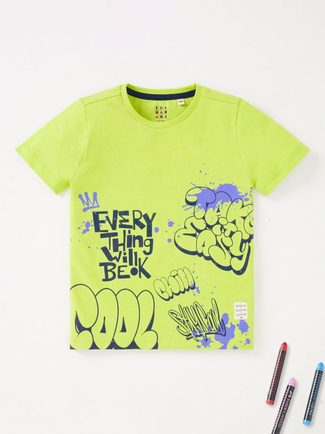 

Ed-a-Mamma Boys Green Printed Applique T-shirt