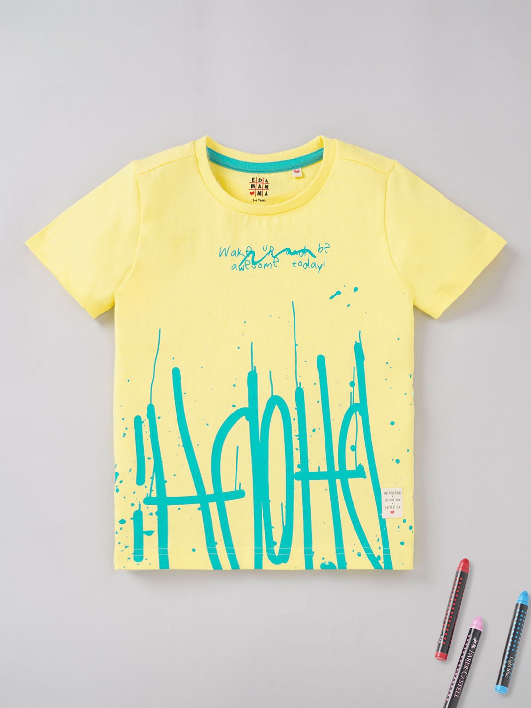 

Ed-a-Mamma Boys Typography Printed Cotton T-shirt, Yellow
