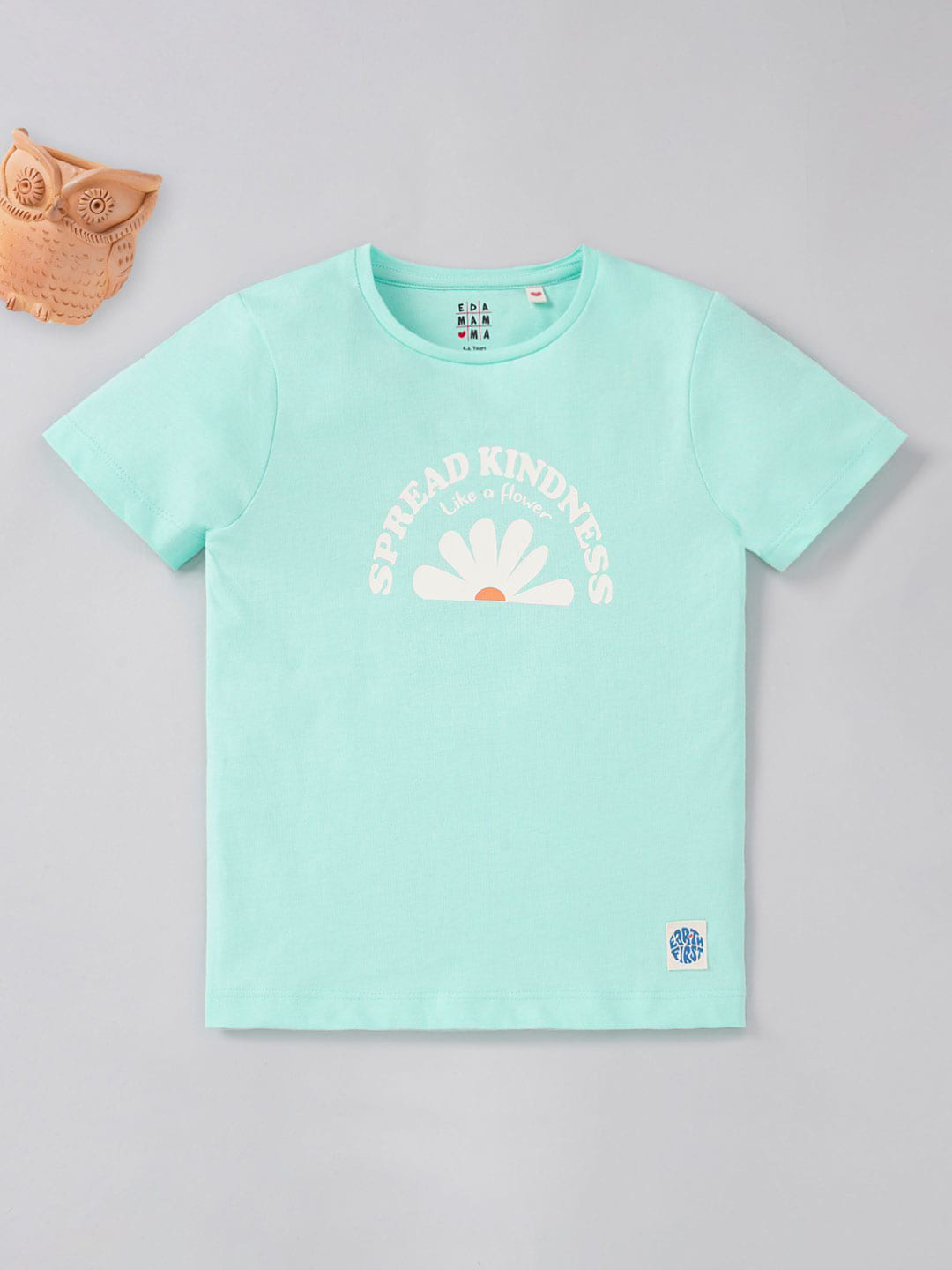 

Ed-a-Mamma Girls Round Neck Typography Printed Cotton T-shirt, Turquoise blue
