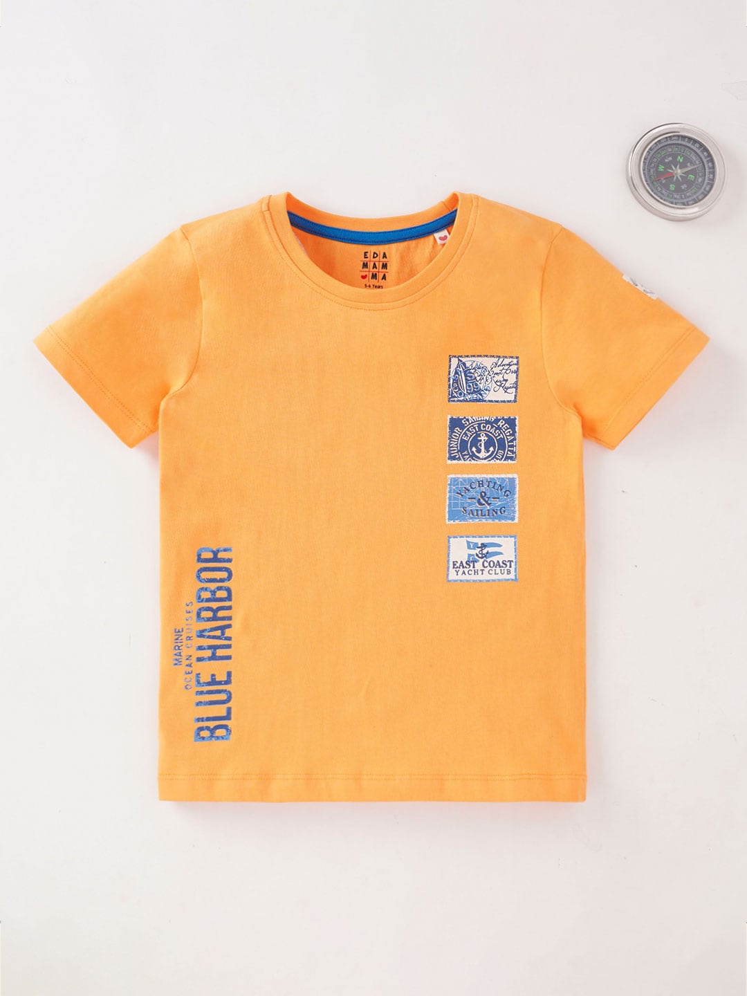 

Ed-a-Mamma Boys Round Neck Printed Cotton T-shirt, Orange
