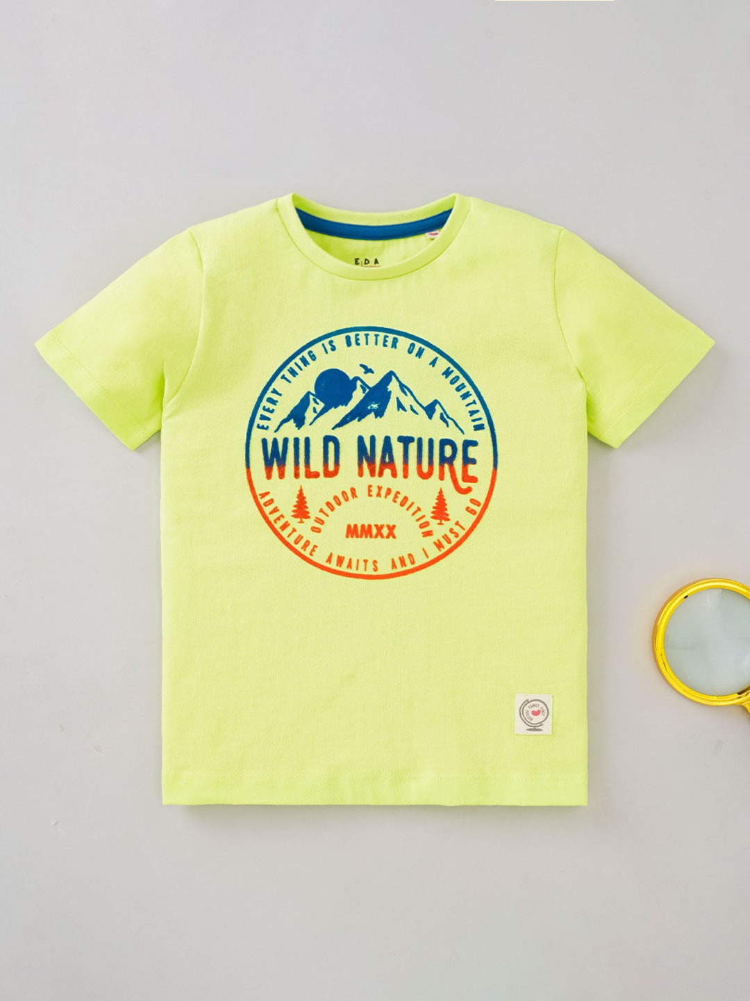 

Ed-a-Mamma Boys Typography Printed Cotton T-shirt, Fluorescent green