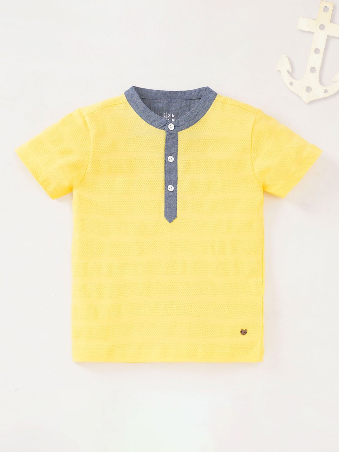 

Ed-a-Mamma Boys Self Design Henley Neck Cotton T-shirt, Yellow
