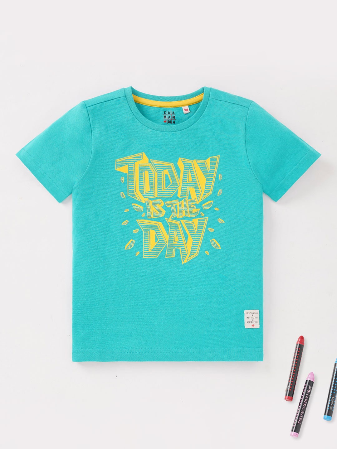 

Ed-a-Mamma Boys Typography Printed Cotton T-shirt, Turquoise blue