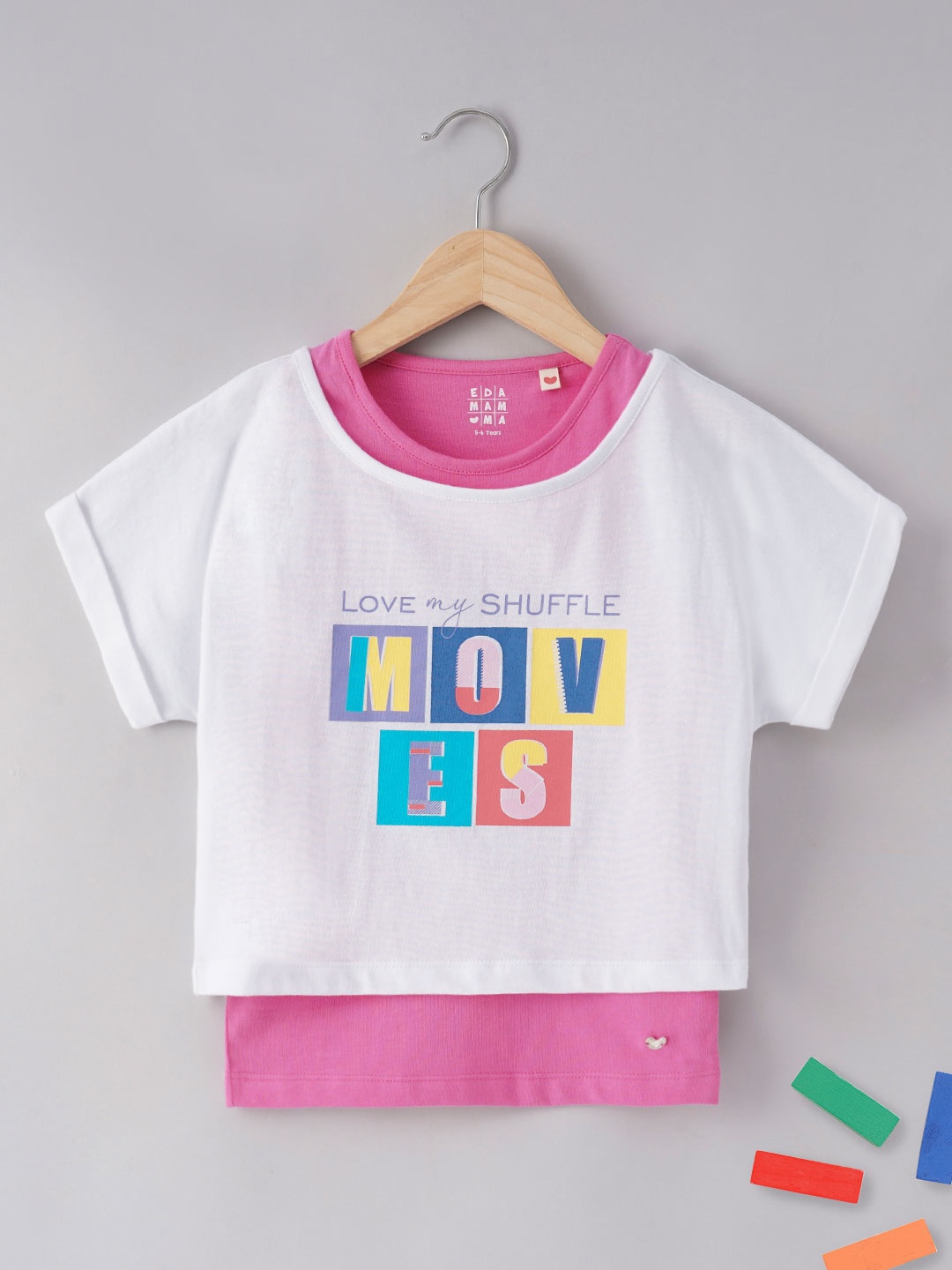 

Ed-a-Mamma Girls Typography Printed Extended Sleeves Cotton Layered T-shirt, Pink