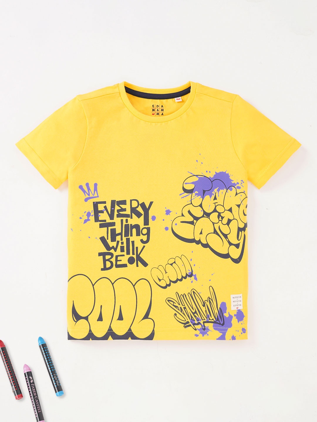 

Ed-a-Mamma Boys Typography Printed Cotton T-shirt, Yellow