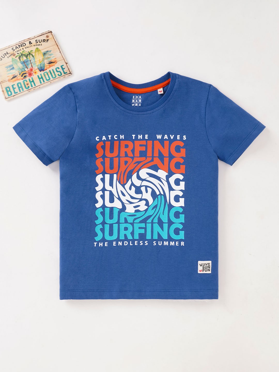

Ed-a-Mamma Boys Typography Printed Sustainable Cotton T-shirt, Blue
