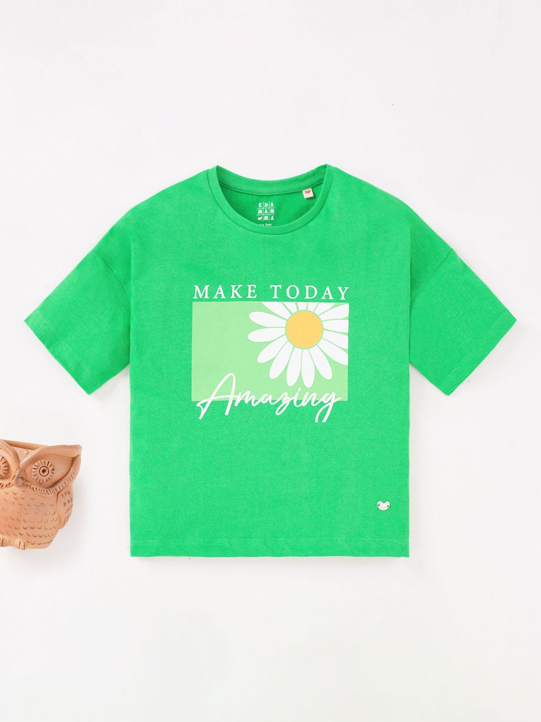 

Ed-a-Mamma Girls Typography Printed Cotton T-shirt, Green