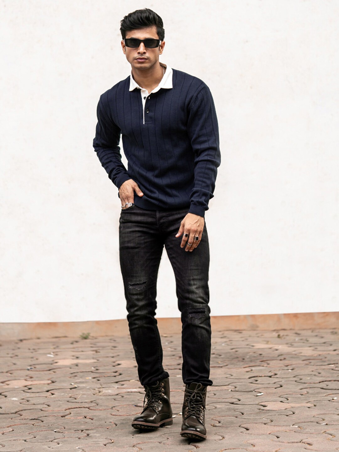 

Powerlook Striped Polo Collar Long Sleeves T-shirt, Navy blue