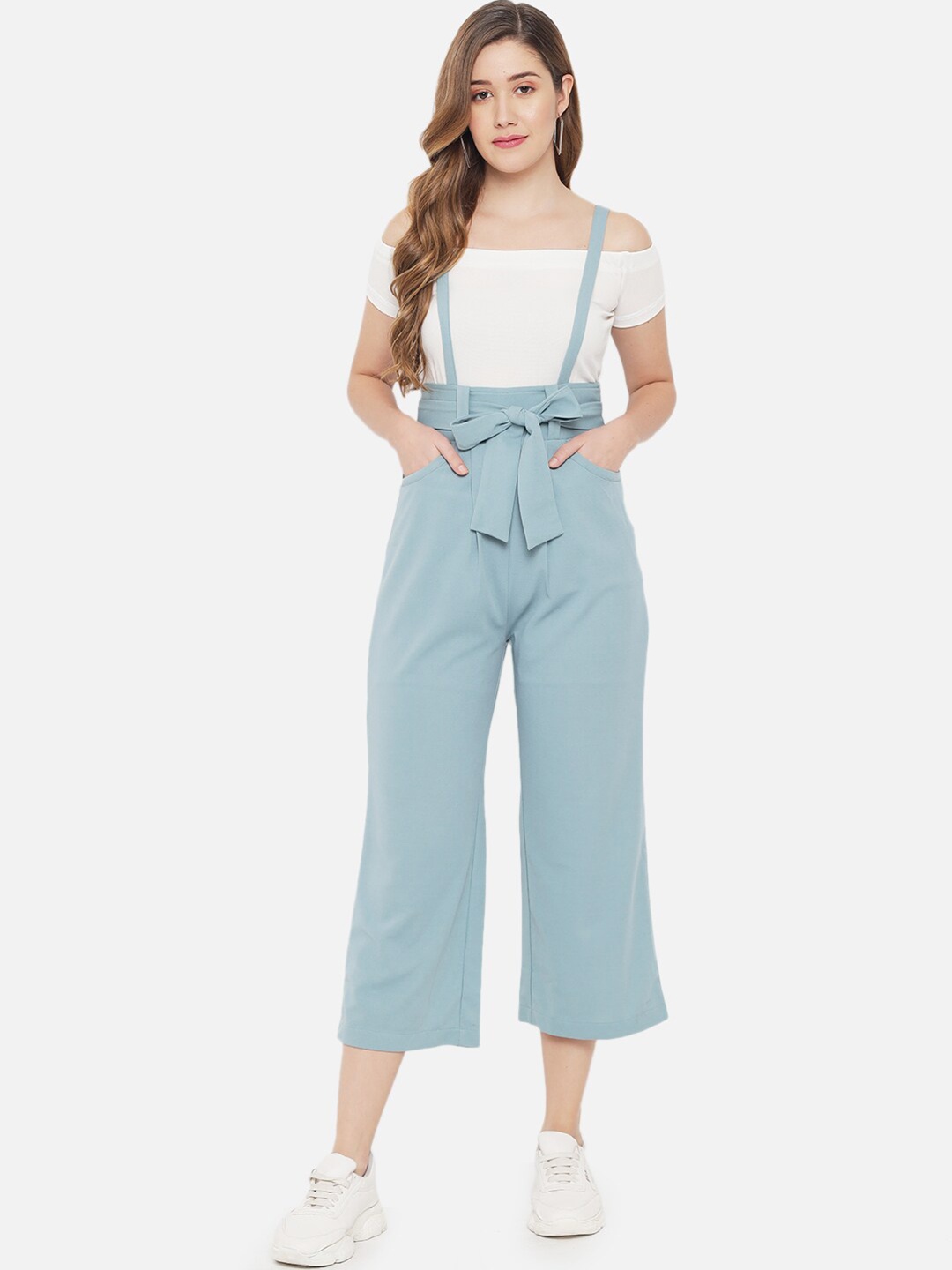 

Yuvraah Women Straight Leg-Fit Tie-Up Detailed Dungarees, Blue