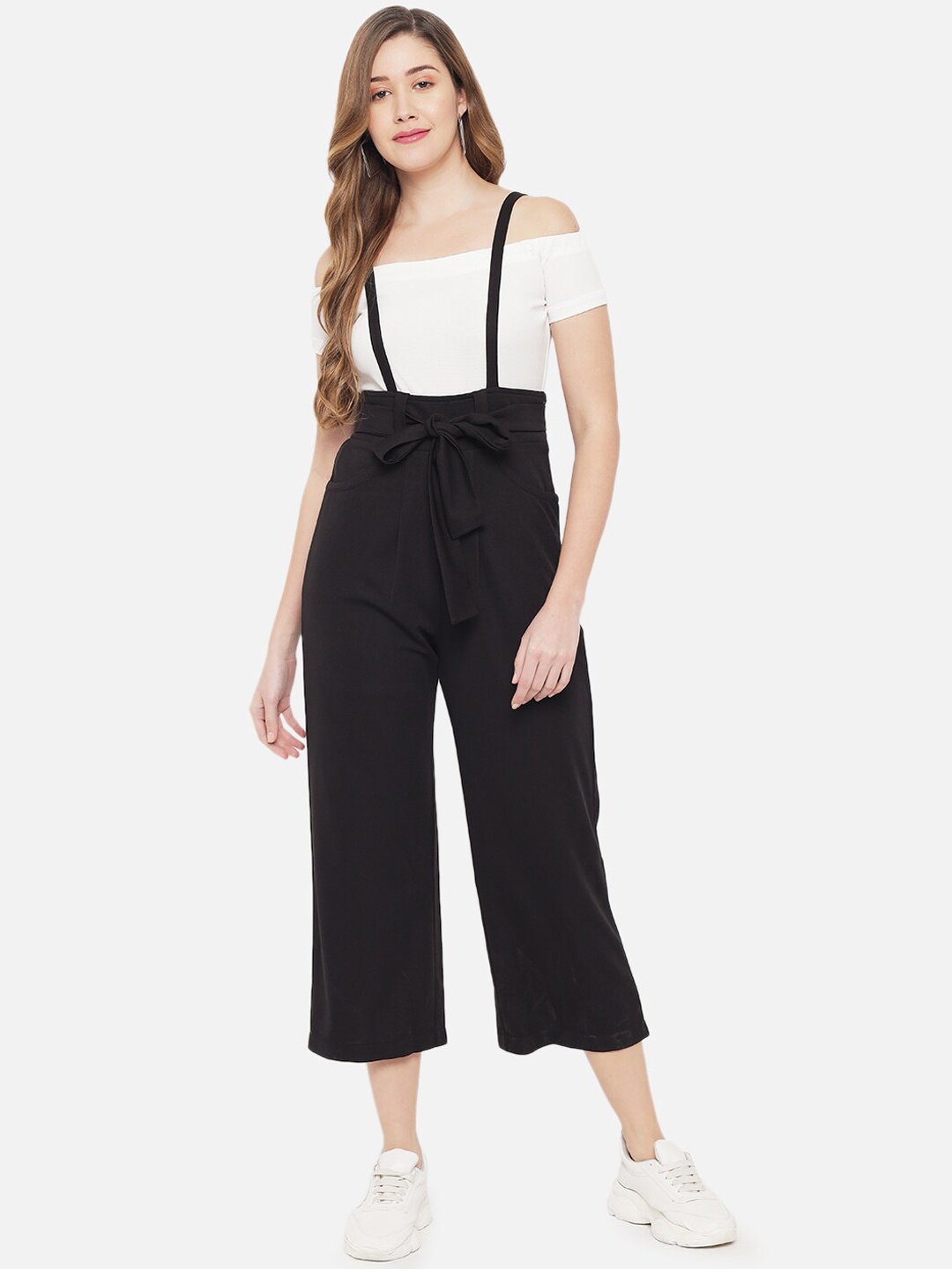 

Yuvraah Women Straight Leg-Fit Tie-Up Detailed Dungarees, Black
