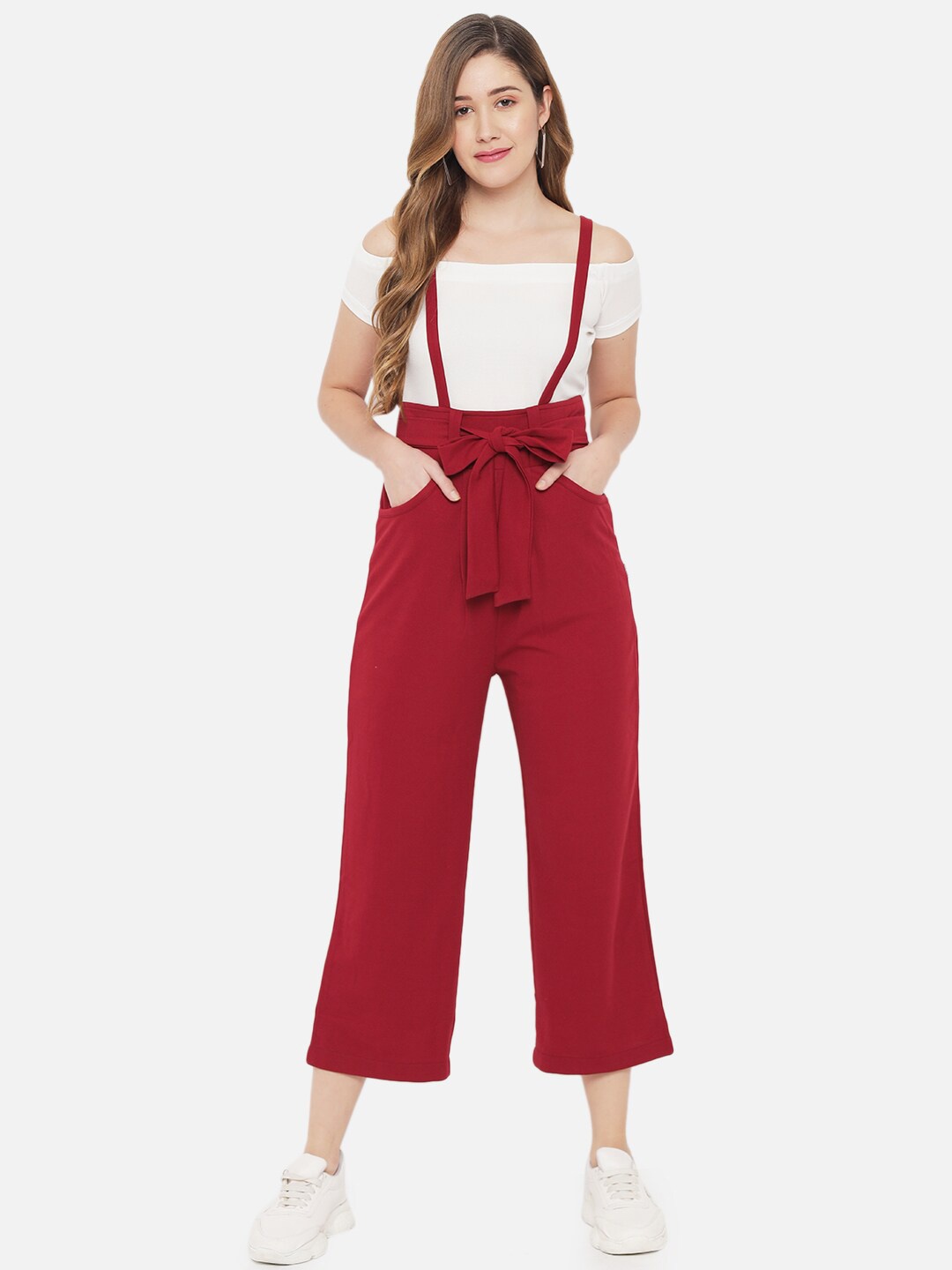 

Yuvraah Women Straight Leg-Fit Tie-up Detailed Dungaree, Maroon