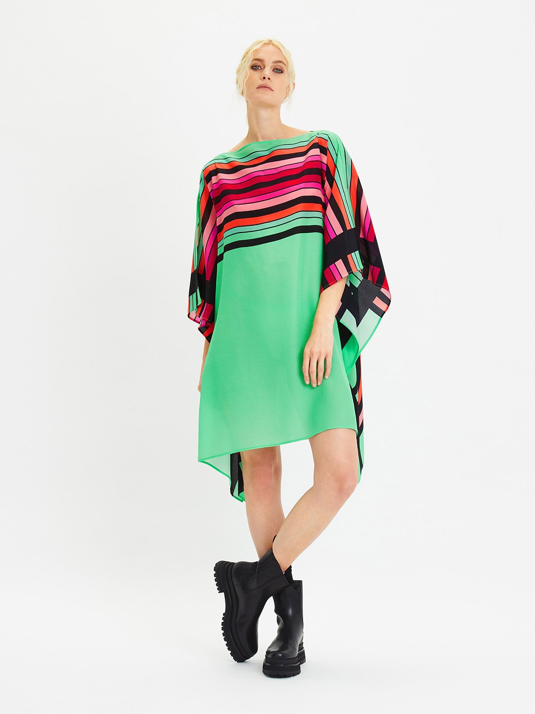 

Navvi Multicoloured Georgette A-Line Dress, Multi