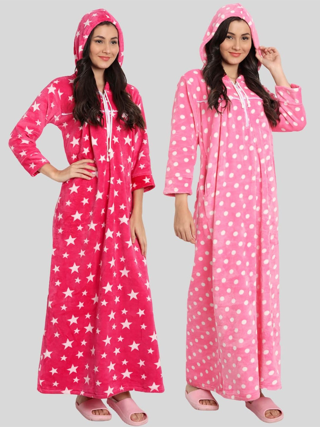 

PALIVAL Pack Of 2 Polka Dots Printed Maxi Nightdress, Peach