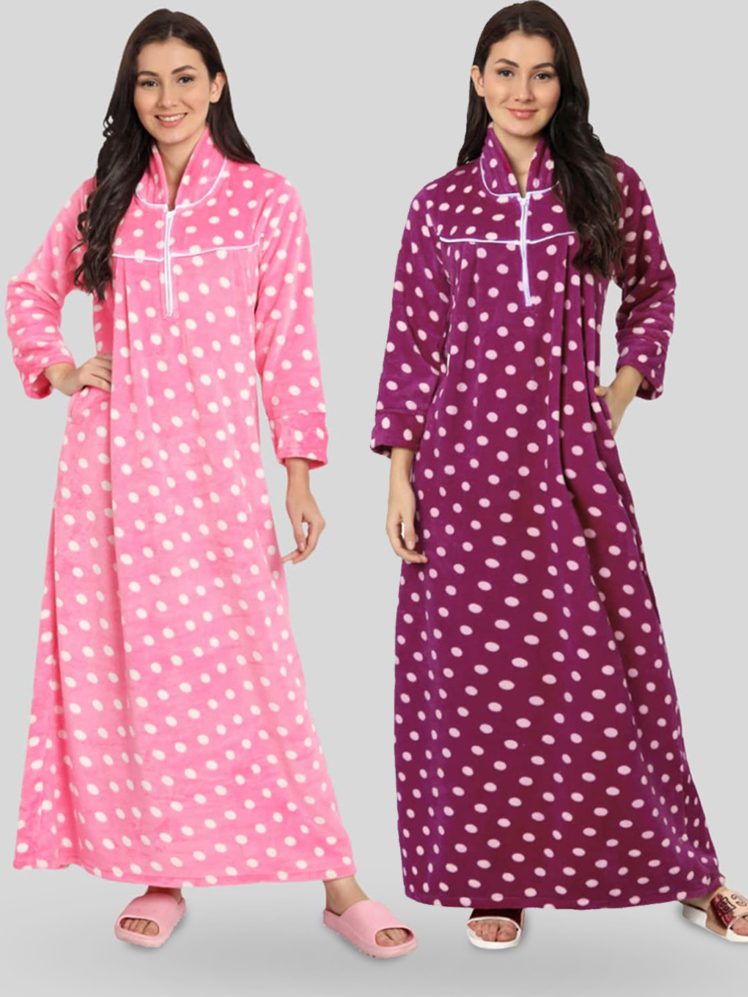 

PALIVAL Pack Of 2 Polka Dots Printed Maxi Nightdress, Burgundy