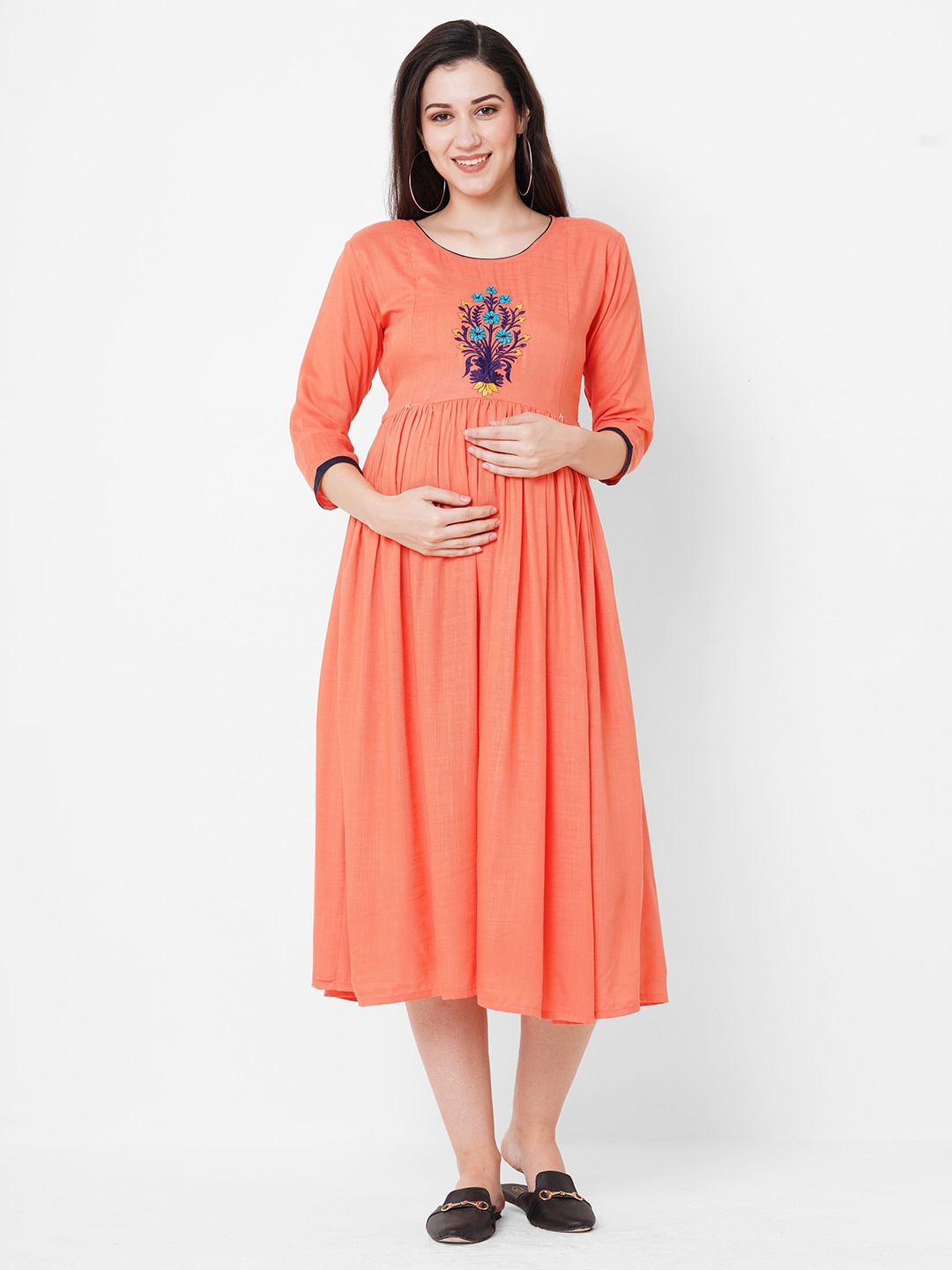 

Ayukti Embroidered Maternity Midi Dress, Orange