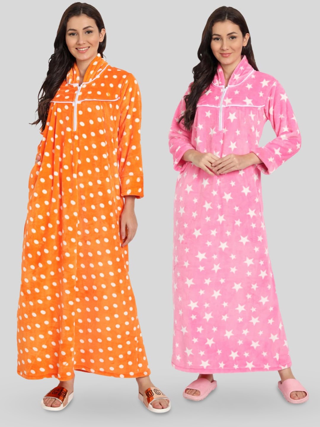 

PALIVAL Pack Of 2 Polka Dots Printed Maxi Nightdress, Orange